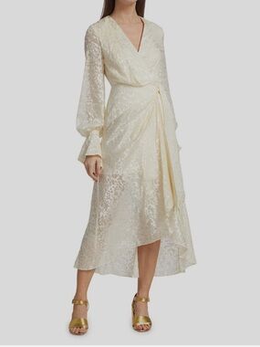 Acler Cream Wrap High-Low Jacquard Midi Dress